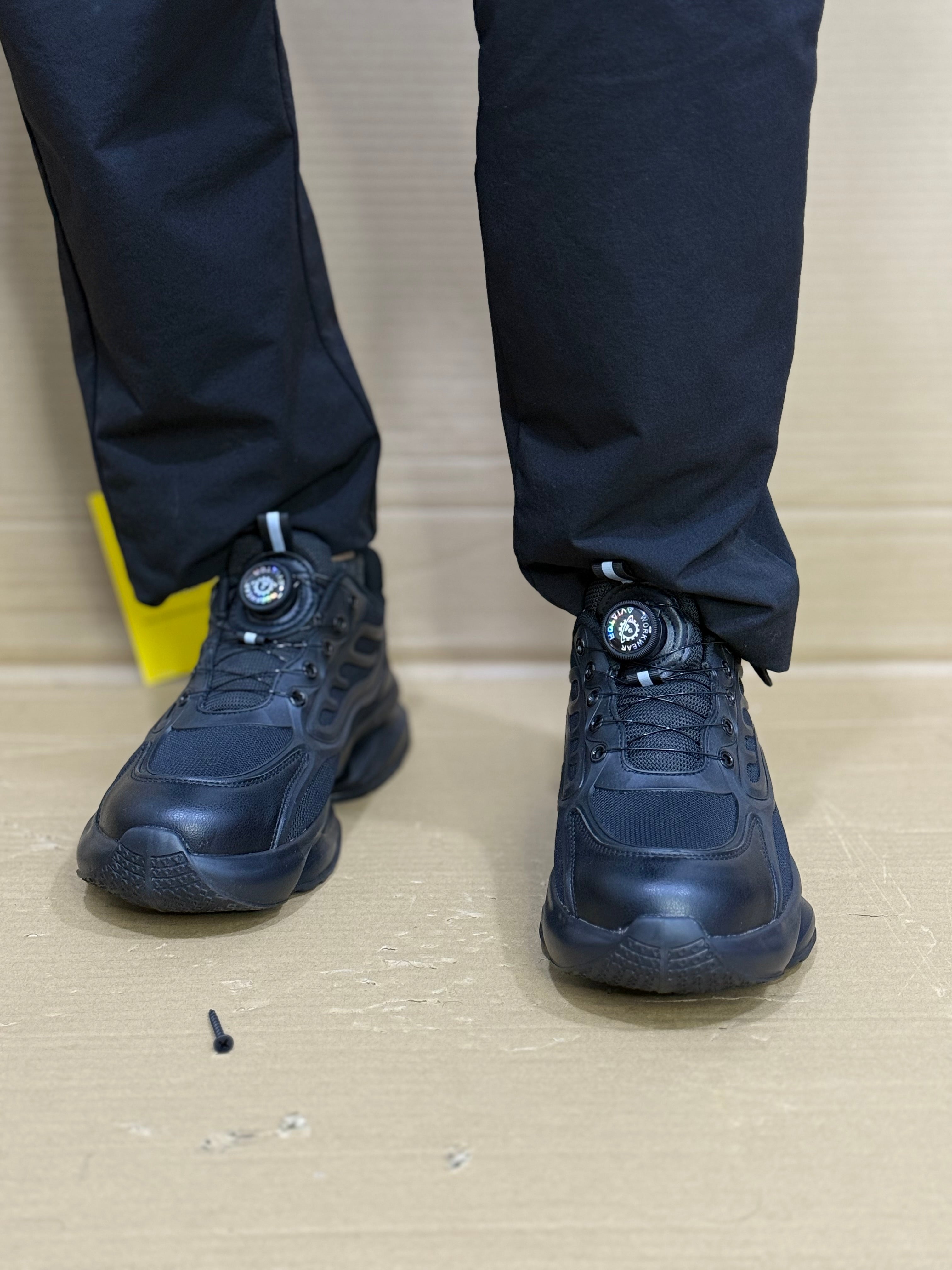 Men's Aviator Workwear Safety Shoes, Professional Steel Toe & Puncture Proof with Air Cushioned & Non Slip Sole - Breathable Shock-Absorbing Black and Grey