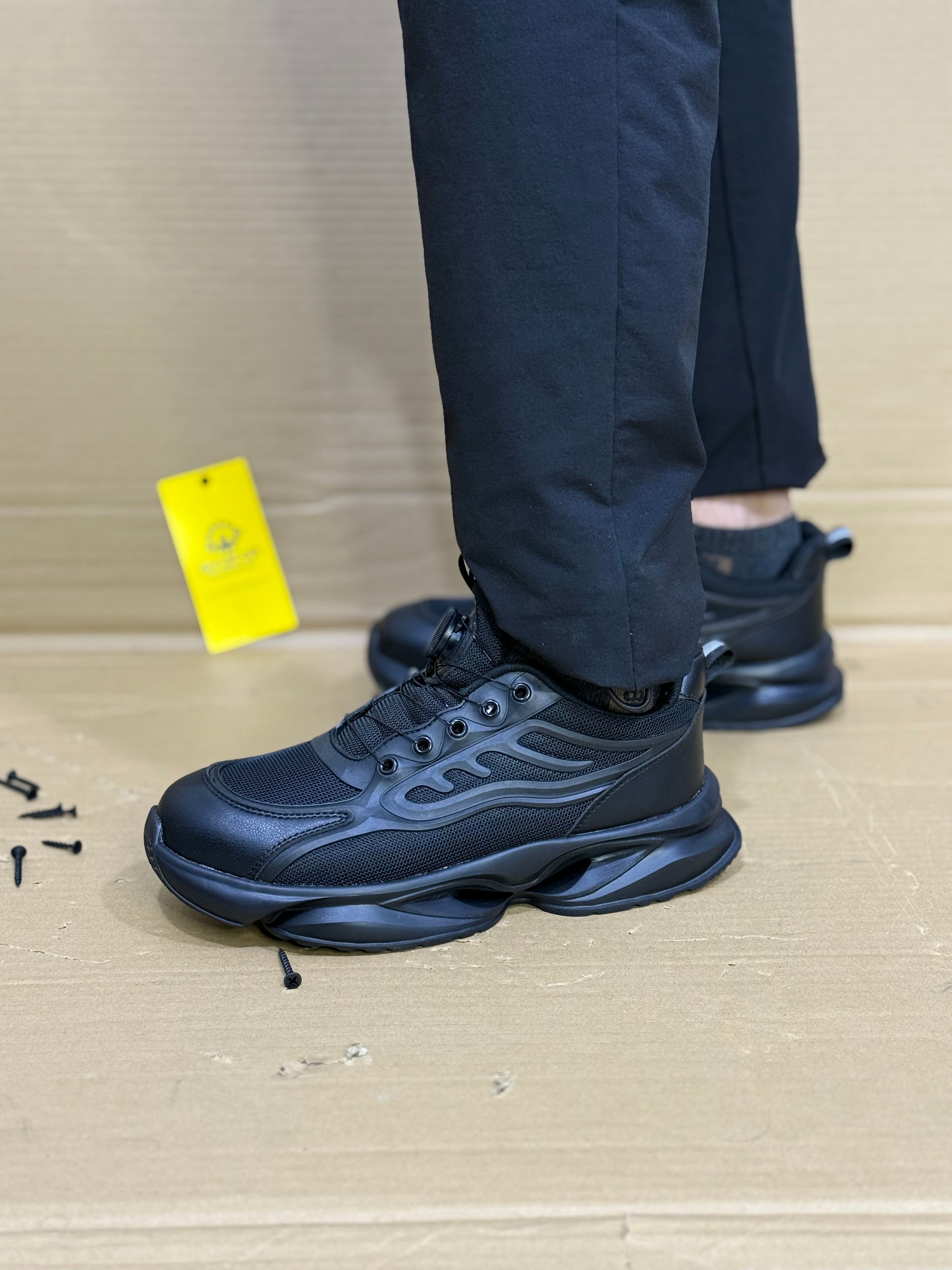 Men's Aviator Workwear Safety Shoes, Professional Steel Toe & Puncture Proof with Air Cushioned & Non Slip Sole - Breathable Shock-Absorbing Black and Grey