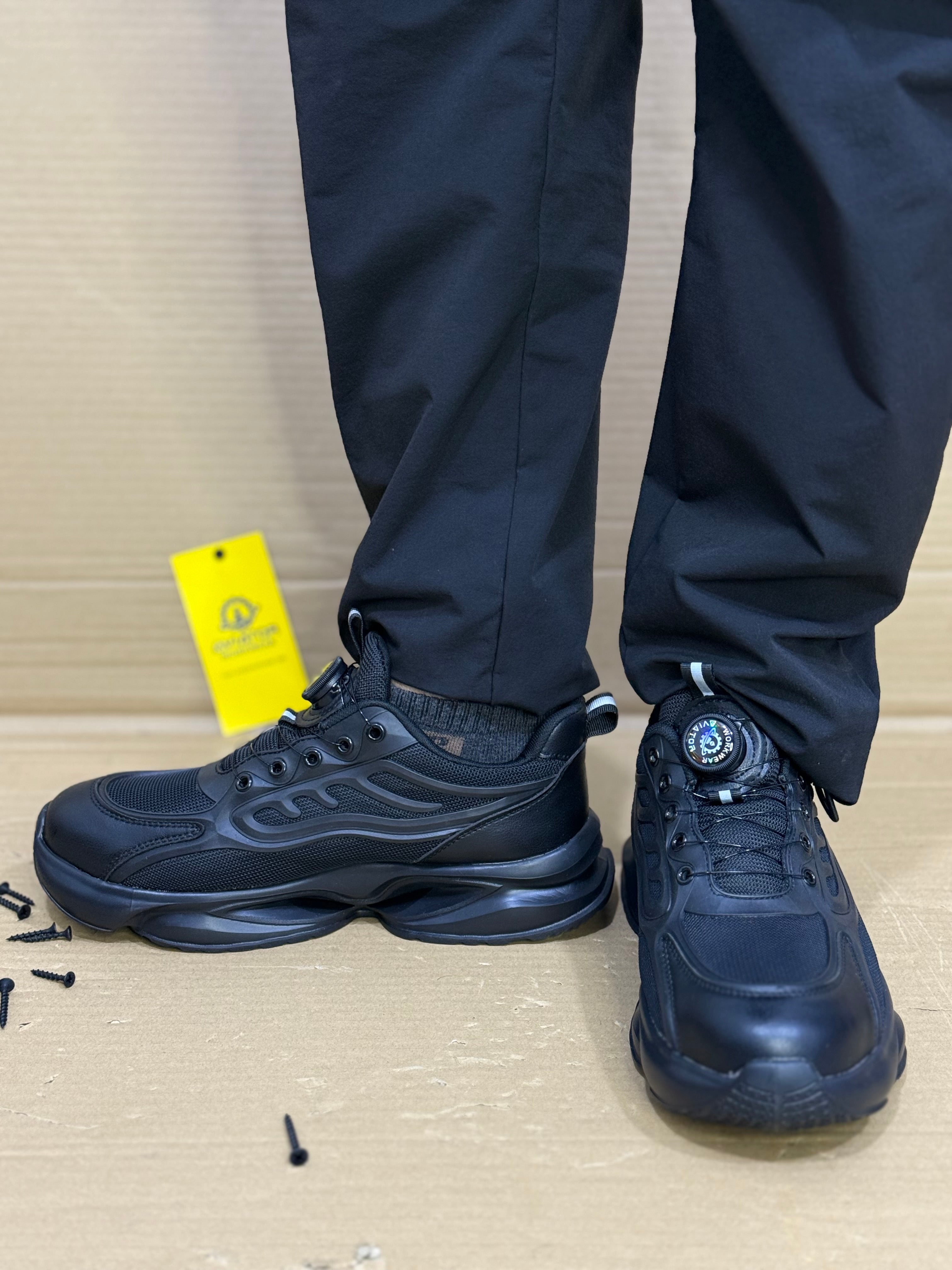 Men's Aviator Workwear Safety Shoes, Professional Steel Toe & Puncture Proof with Air Cushioned & Non Slip Sole - Breathable Shock-Absorbing Black and Grey