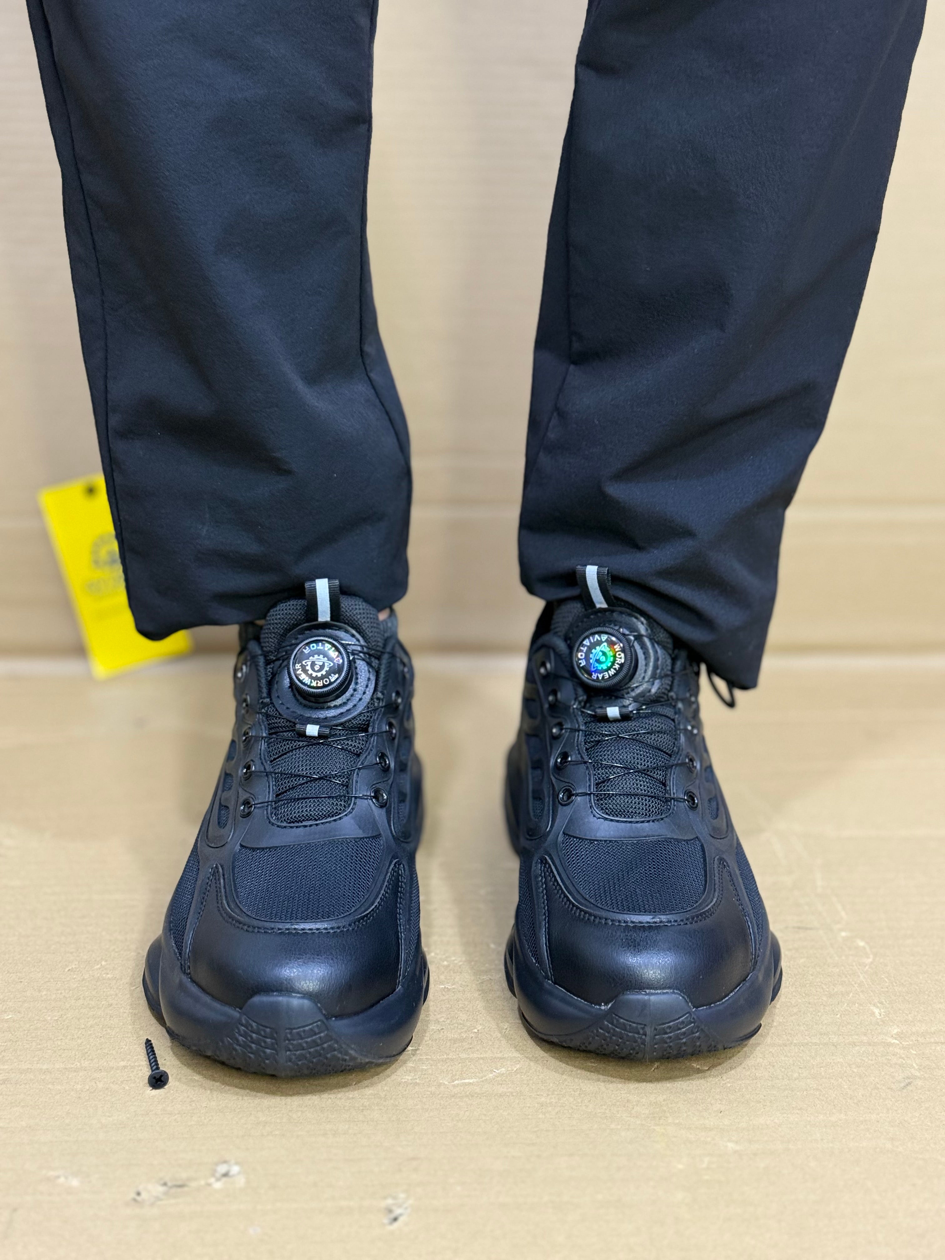 Men's Aviator Workwear Safety Shoes, Professional Steel Toe & Puncture Proof with Air Cushioned & Non Slip Sole - Breathable Shock-Absorbing Black and Grey