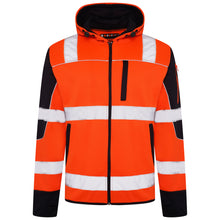 Load image into Gallery viewer, High Vis 4 Pockets  Zipper Hoodie -Orange / Navy
