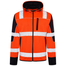 Load image into Gallery viewer, High Vis 4 Pockets  Zipper Hoodie -Orange / Navy
