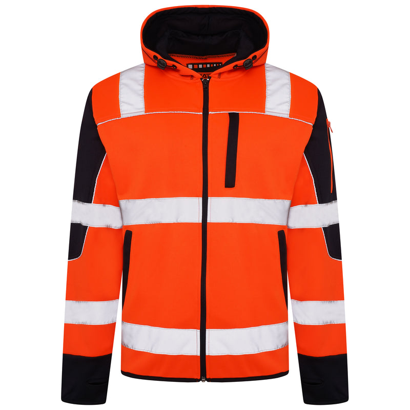 High Vis 4 Pockets  Zipper Hoodie -Orange / Navy