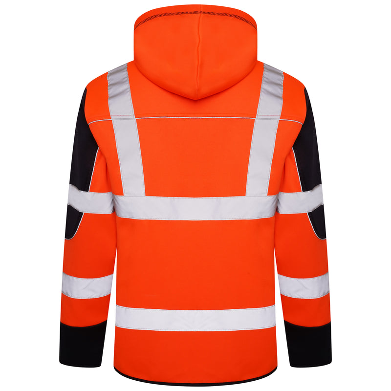 High Vis 4 Pockets  Zipper Hoodie -Orange / Navy