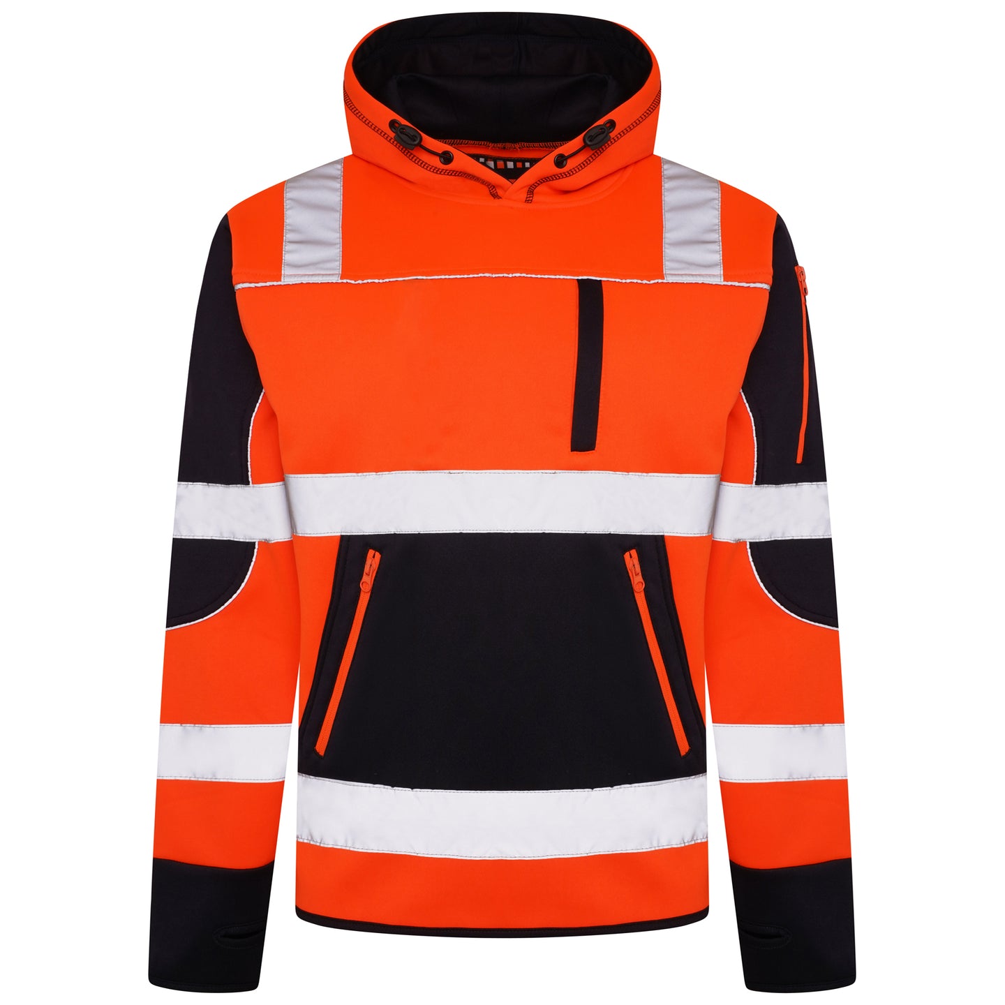 High Vis 4 Pockets  Pullover Hoodie - Orange / Navy