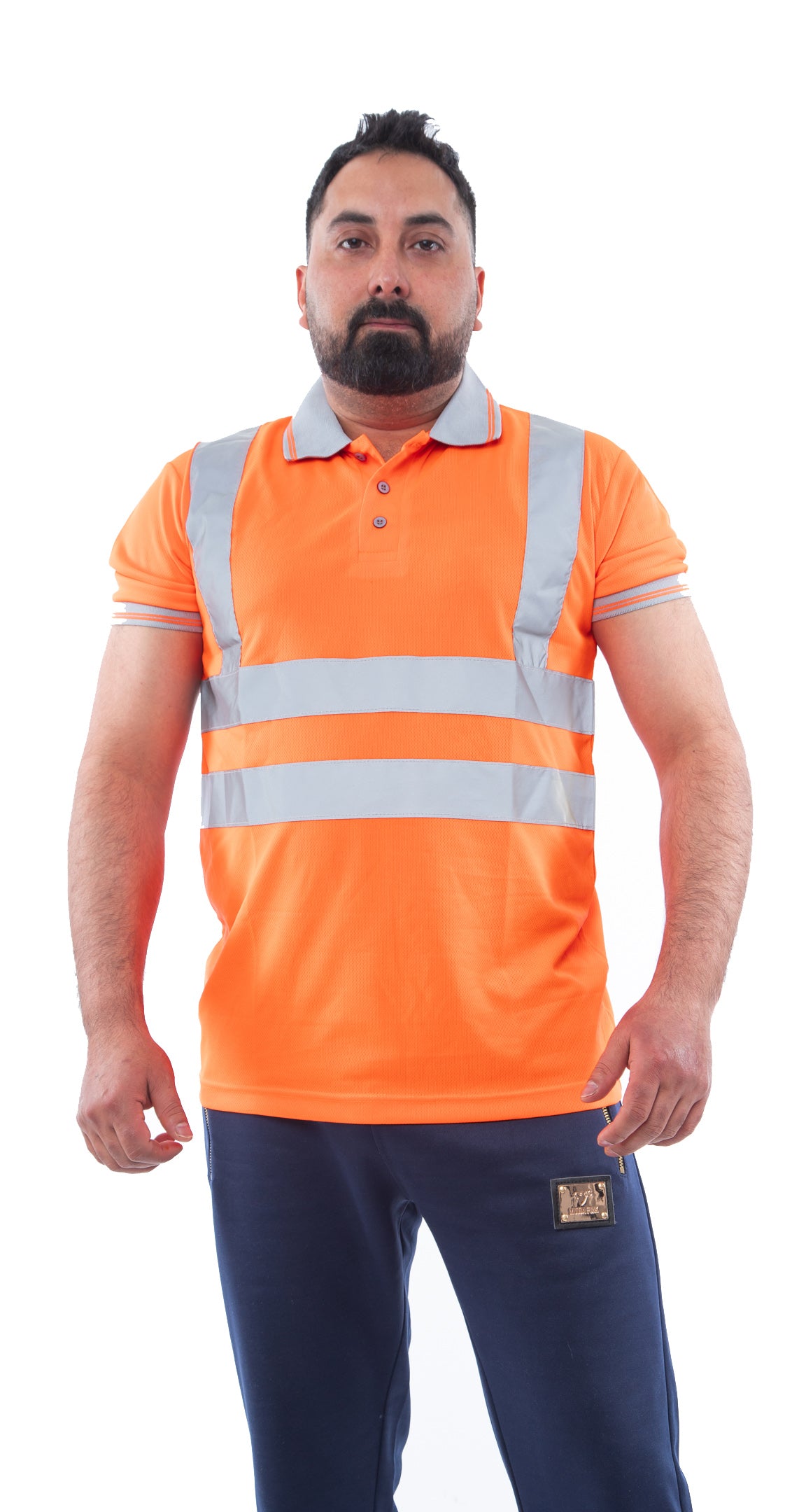 EN ISO 20471 Class 2 Polo Shirt Orange/Gray Collar