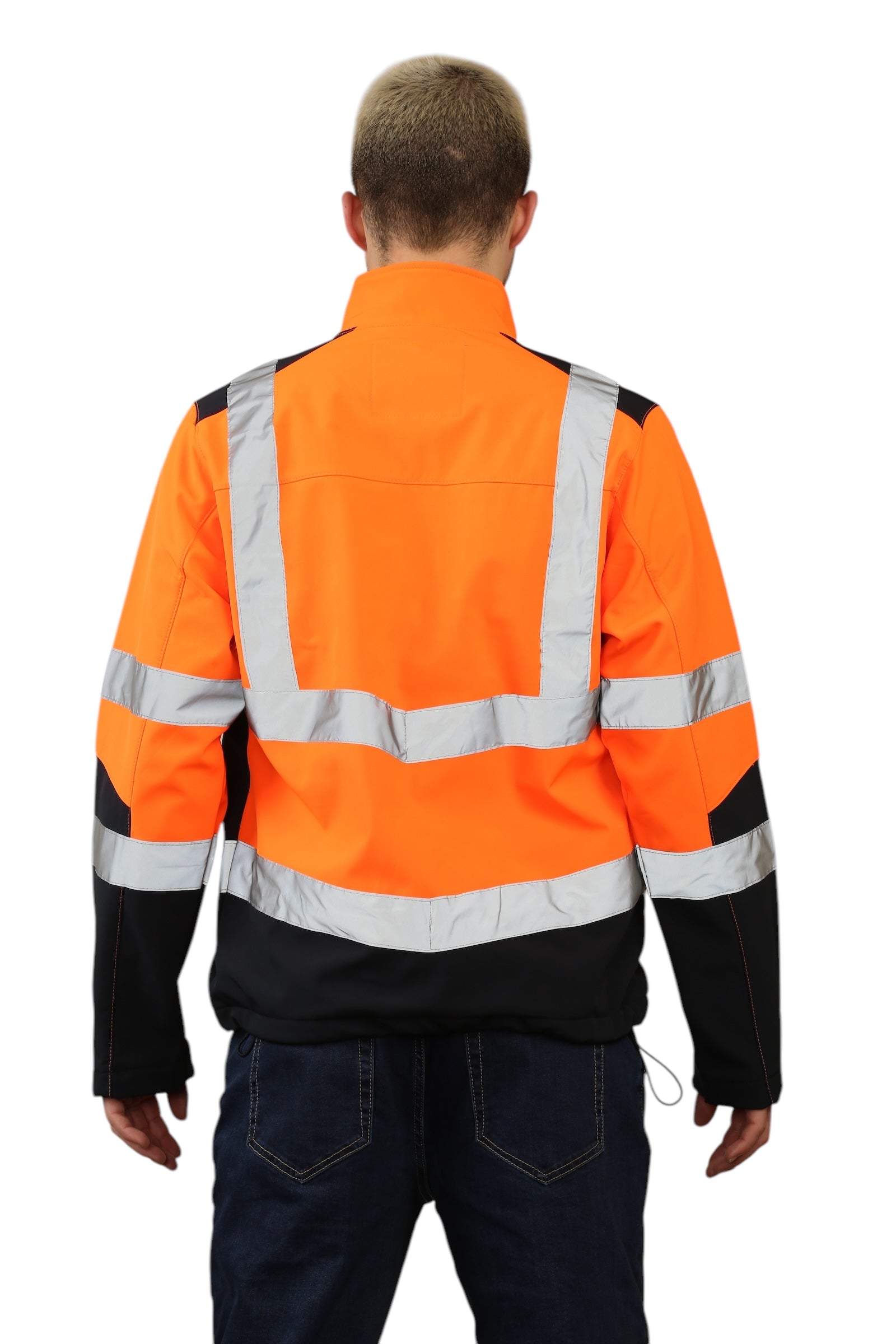 High Vis Softshell Jacket Orange/Navy Removable Hood