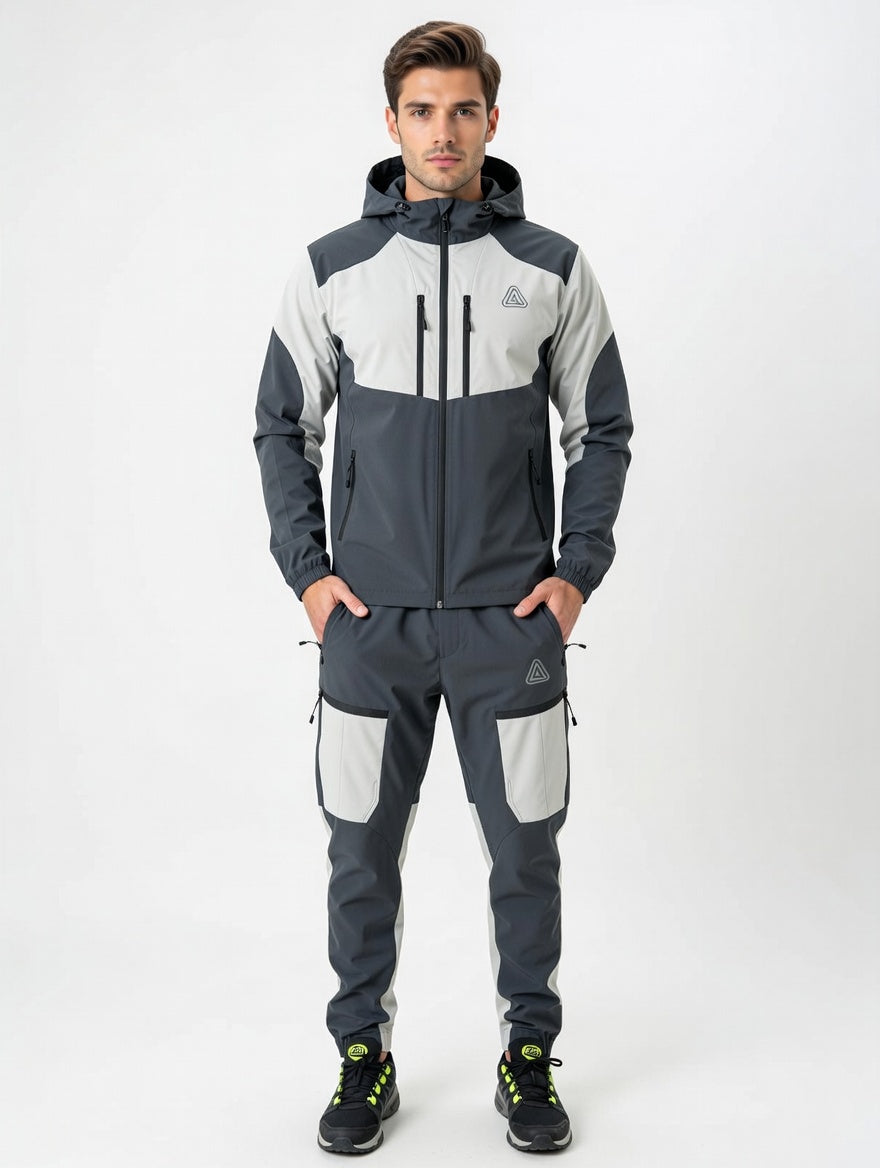Men’s Premium Hooded Tracksuit – Lightweight Athletic Jacket & Cargo Jogger Set