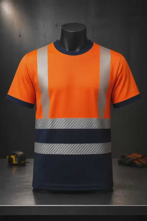 Heat press ISO 20471 Class 2 T-Shirt Orange/Navy