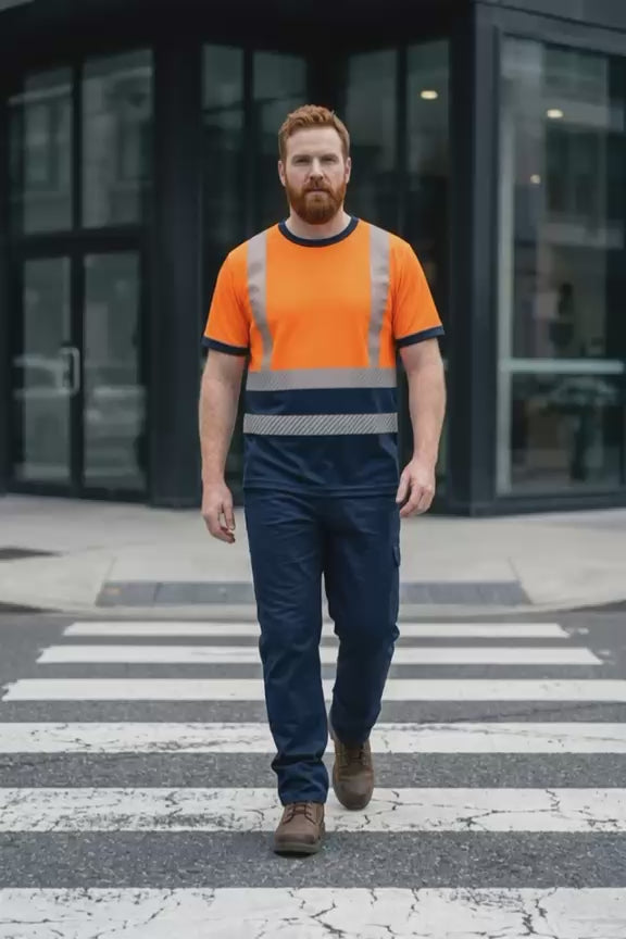 Heat press ISO 20471 Class 2 T-Shirt Orange/Navy