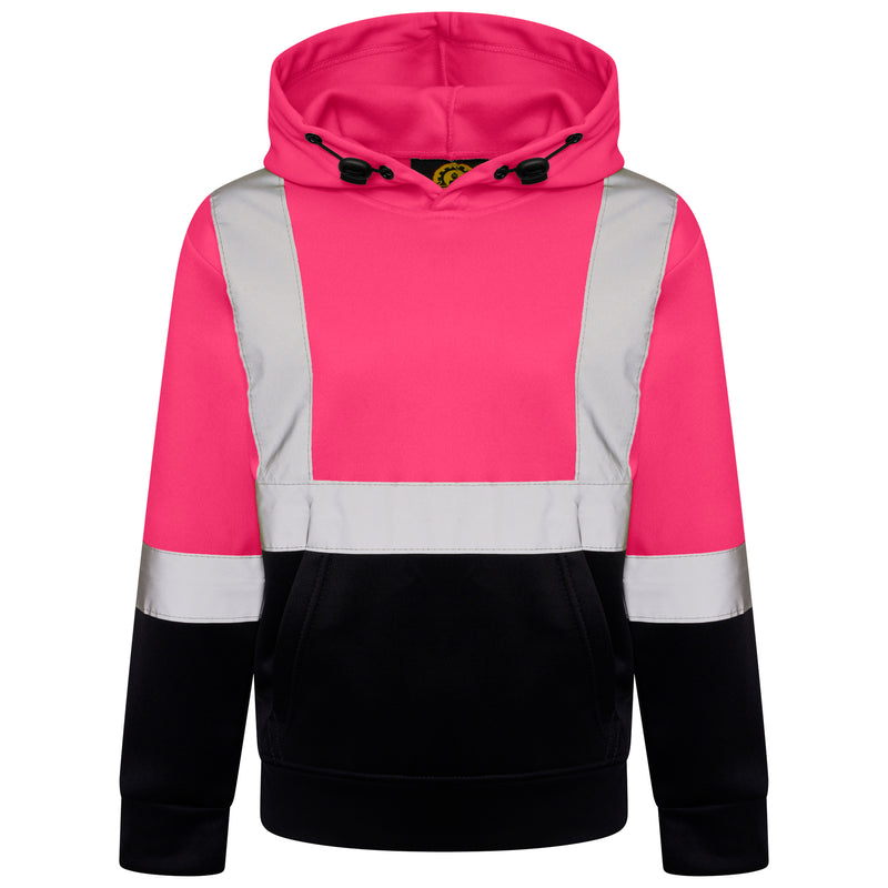 High Vis Kids Pullover Hoodie - Pink/Navy