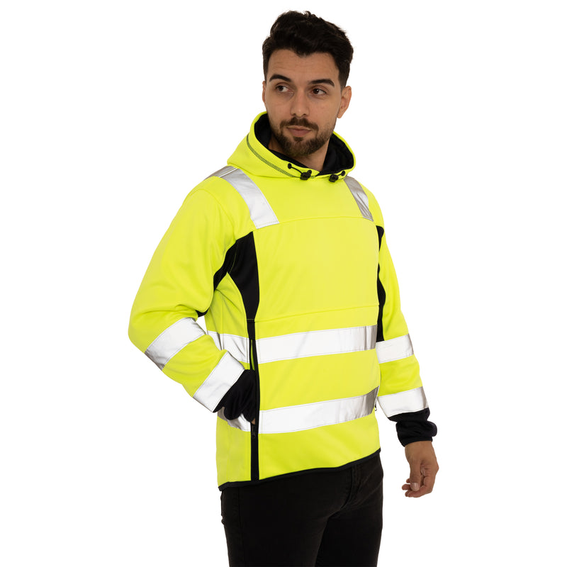 High Vis 2 Side Long Pockets Pullover Hoodie - Yellow / Navy