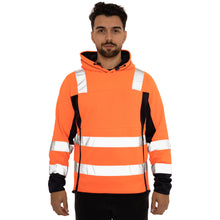 Load image into Gallery viewer, High Vis 2 Side Long Pockets Pullover Hoodie - Orange / Navy
