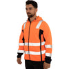 High Vis 2 Side Long Pockets Zipper Hoodie - Orange / Navy
