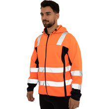 Load image into Gallery viewer, High Vis 2 Side Long Pockets Zipper Hoodie - Orange / Navy
