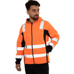 High Vis 2 Side Long Pockets Zipper Hoodie - Orange / Navy