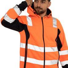 Load image into Gallery viewer, High Vis 2 Side Long Pockets Zipper Hoodie - Orange / Navy
