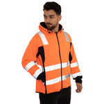 High Vis 2 Side Long Pockets Zipper Hoodie - Orange / Navy