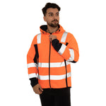 High Vis 2 Side Long Pockets Zipper Hoodie - Orange / Navy