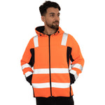 High Vis 2 Side Long Pockets Zipper Hoodie - Orange / Navy