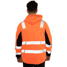 Load image into Gallery viewer, High Vis 2 Side Long Pockets Zipper Hoodie - Orange / Navy
