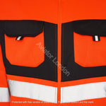 High Vis 4 Pockets Stand Collar Zipper Hoodie - Orange/Navy