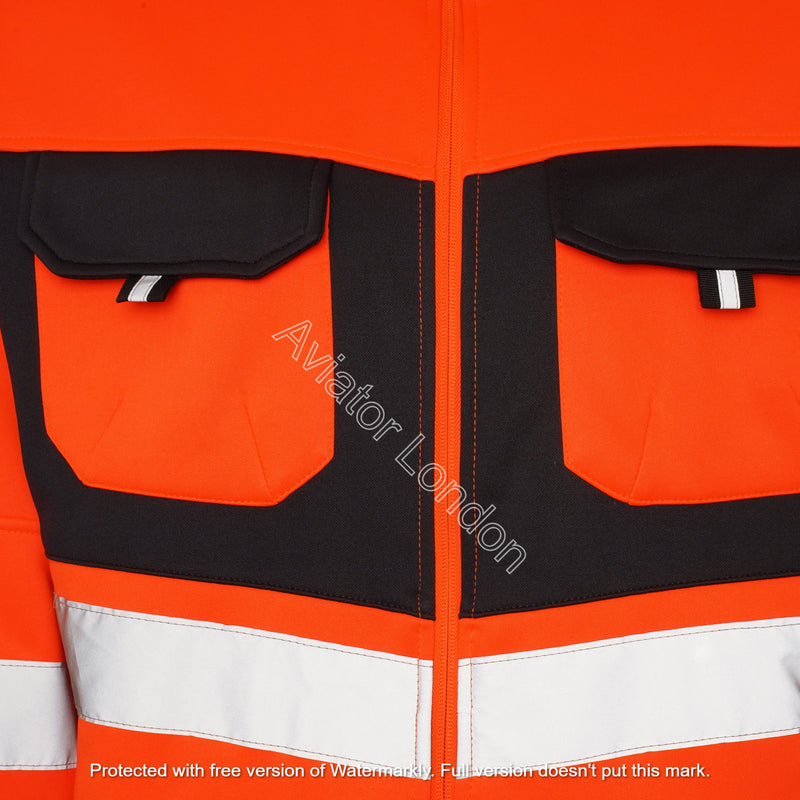 High Vis 4 Pockets Stand Collar Zipper Hoodie - Orange/Navy