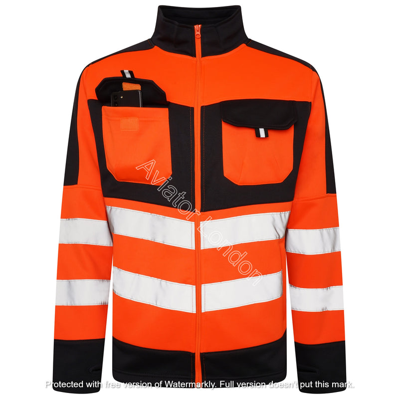 High Vis 4 Pockets Stand Collar Zipper Hoodie - Orange/Navy