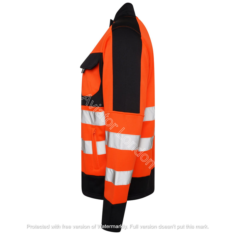 High Vis 4 Pockets Stand Collar Zipper Hoodie - Orange/Navy