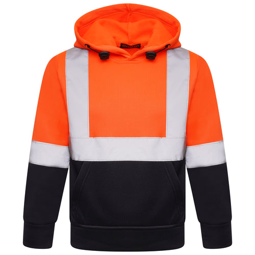 High Vis Kids Pullover Hoodie - Orange/Navy
