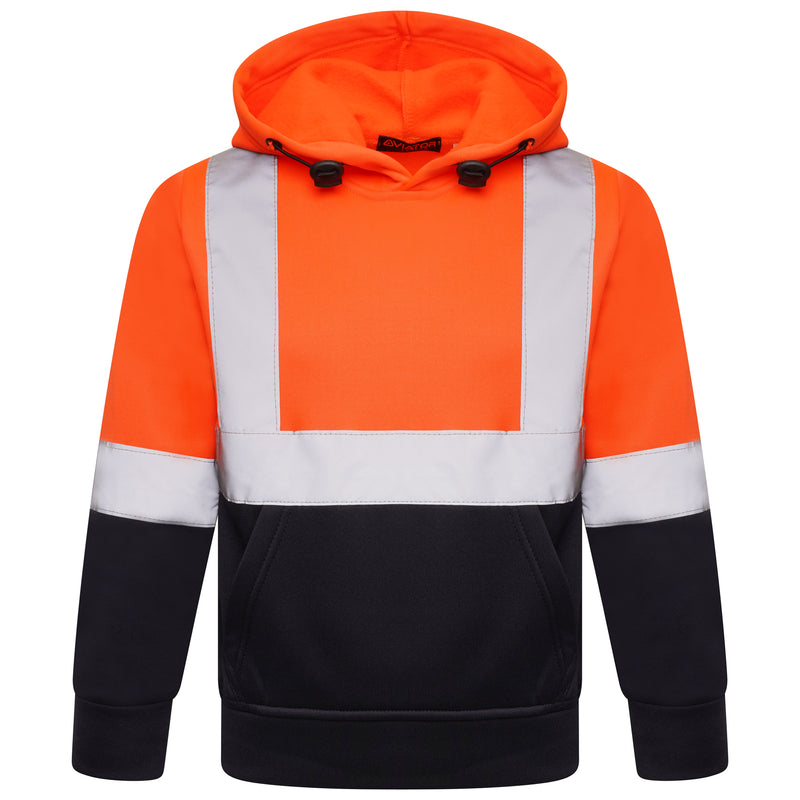 High Vis Kids Pullover Hoodie - Orange/Navy