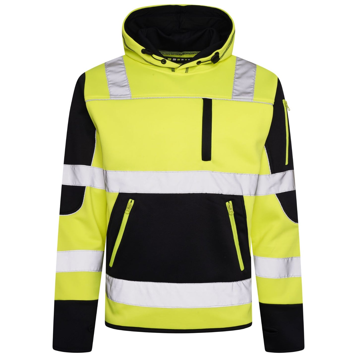 High Vis 4 Pockets  Pullover Hoodie - Yellow / Navy