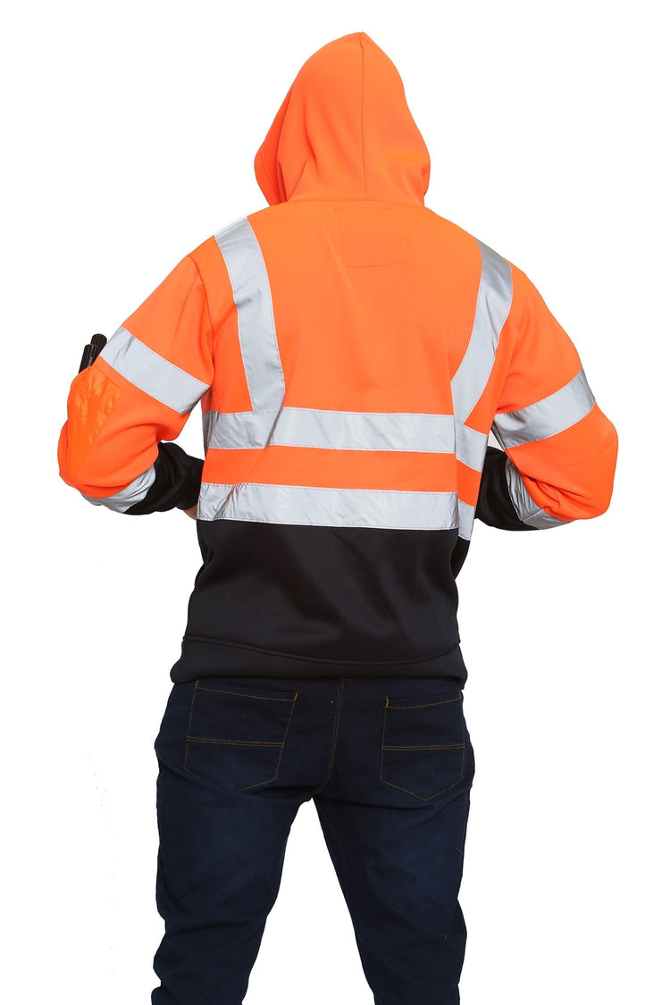 Aviator London Hi Vis Hoodie High Vis 3 Flap Pockets Pullover Hoodie - Orange/Navy