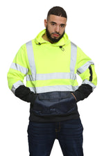 Aviator London Hi Vis Hoodie High Vis 3 Flap Pockets Pullover Hoodies - Yellow/Navy
