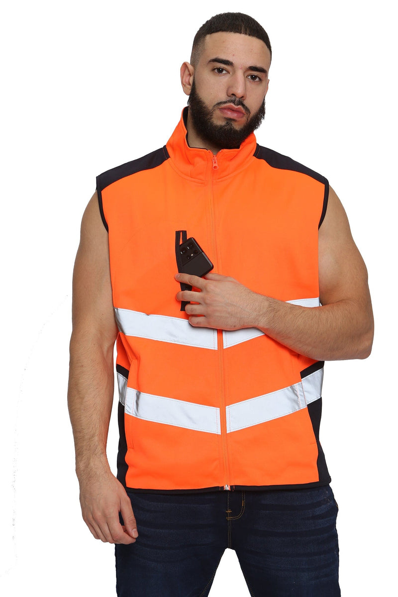 Aviator London Hi Vis Hoodie High Vis 3 Pockets Bodywarmer - Orange/Navy