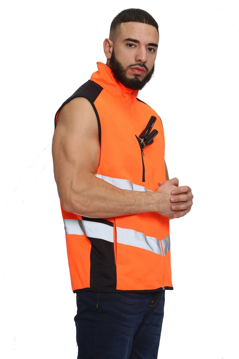 Aviator London Hi Vis Hoodie High Vis 3 Pockets Bodywarmer - Orange/Navy