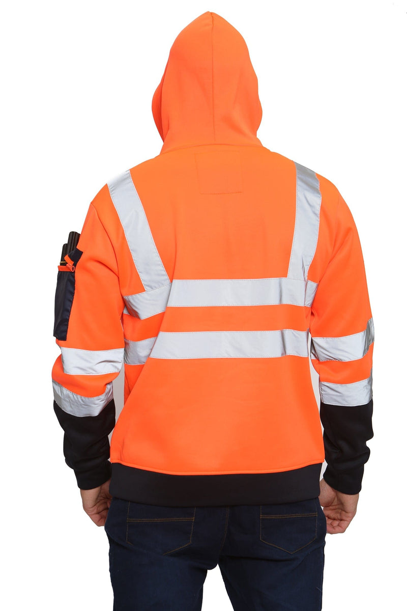 Aviator London Hi Vis Hoodie High Vis 3 Zip Pockets Pullover Hoodies - Orange/Navy