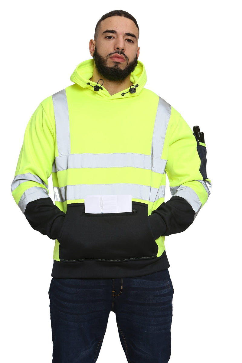 Aviator London Hi Vis Hoodie High Vis 3 Zip Pockets Pullover Hoodies - Yellow/Navy