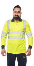 Load image into Gallery viewer, Aviator London High Vis Long Sleeve Polo Shirt - Yellow/Navy
