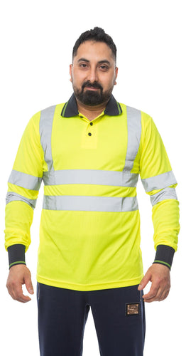 Aviator London High Vis Long Sleeve Polo Shirt - Yellow/Navy