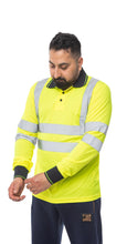 Load image into Gallery viewer, Aviator London High Vis Long Sleeve Polo Shirt - Yellow/Navy
