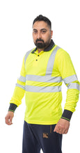 Load image into Gallery viewer, Aviator London High Vis Long Sleeve Polo Shirt - Yellow/Navy
