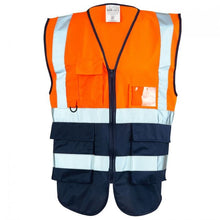 Load image into Gallery viewer, Aviator London Orange/Navy / SMALL High Visibility Waistcoat Vest - Orange/Navy
