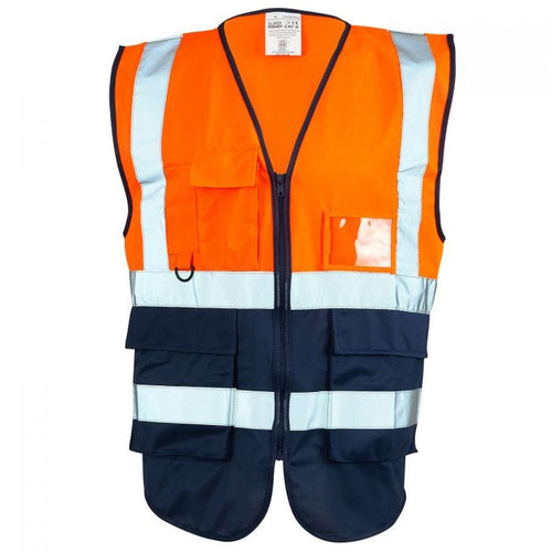 Aviator London Orange/Navy / SMALL High Visibility Waistcoat Vest - Orange/Navy