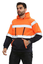 Load image into Gallery viewer, Aviator Work Wear High Vis EN ISO 20471 Class 3 - Orange/Navy 6 Pockets Pullover Hoodie
