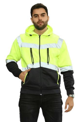 Aviator Work Wear High Vis EN ISO 20471 Class 3 - Yellow/Navy 4 Pockets Zipper Hoodie