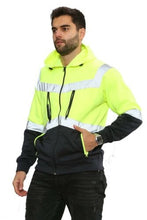 Load image into Gallery viewer, Aviator Work Wear High Vis EN ISO 20471 Class 3 - Yellow/Navy 4 Pockets Zipper Hoodie

