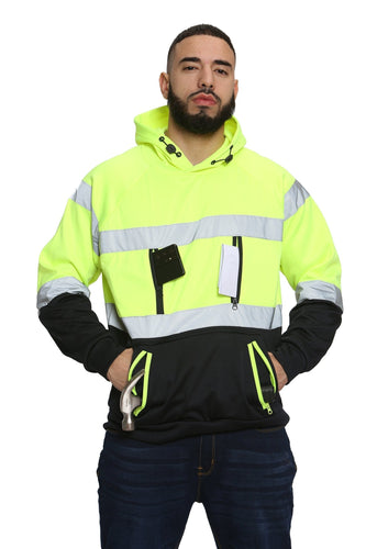 Aviator Work Wear S / Yellow/Navy High Vis EN ISO 20471 Class 3 - Yellow/Navy 6 Pockets Pullover Hoodie